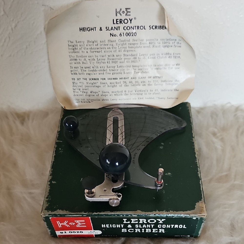 Vintage K&E Leroy Height & Slant Control Scriber original box instructions